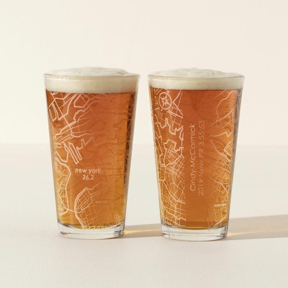 Beer Glasses |   Personalized Etched Marathon Pint Glass Set Beer Glasses Beer Glasses