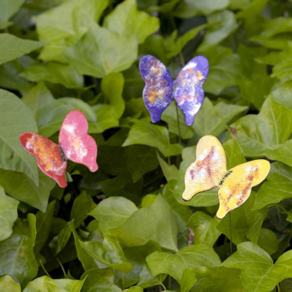 Garden Decor |   Copper Enamel Butterfly Stake Set Garden Garden Decor