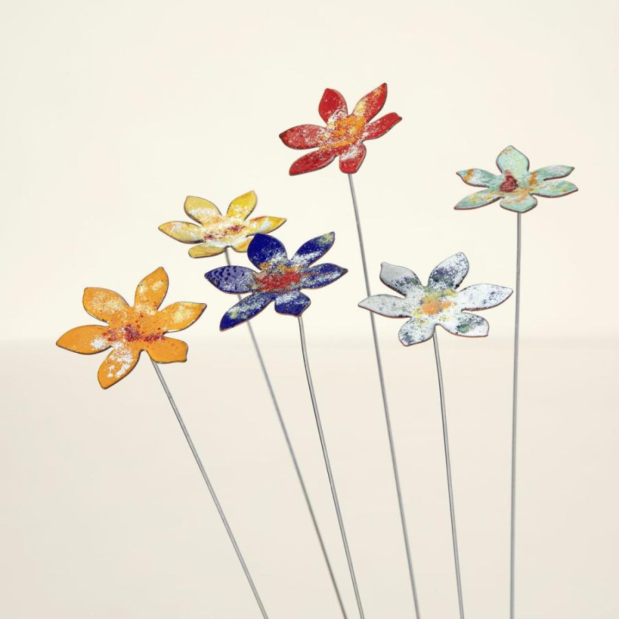 Garden Decor |   Copper Enamel Flower Stake Set Garden Garden Decor