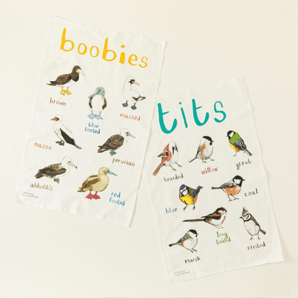 Linens |   Fowl Language Tea Towels – Tits & Boobies Kitchen Linens