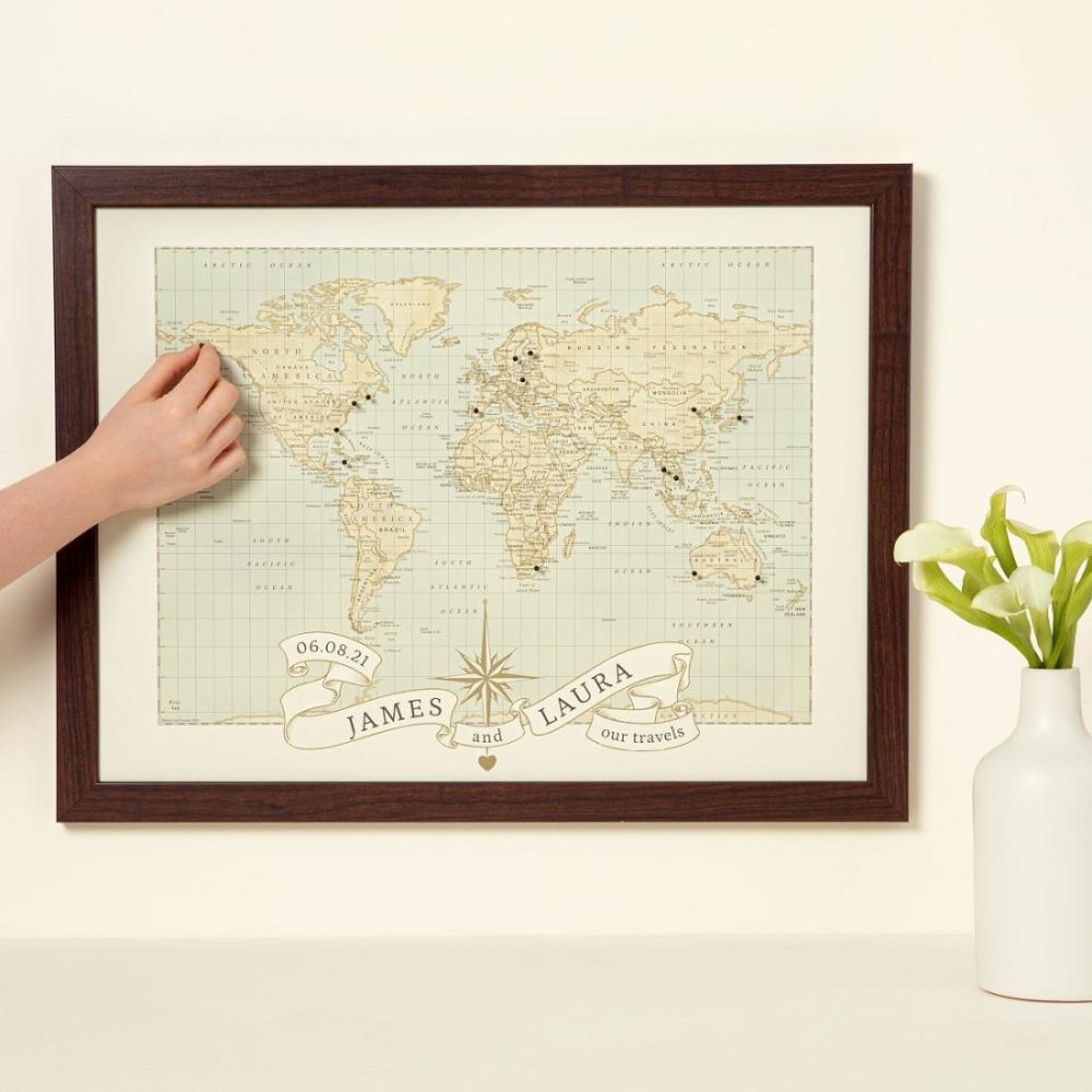 Personalized |   Personalized Anniversary Pushpin World Map Art Geography