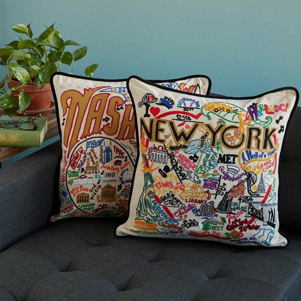 Pillows & Blankets |   Hand Embroidered City Pillows Decor Pillows & Blankets