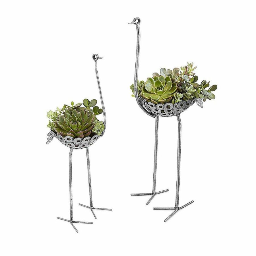 Planters & Terrariums |   Recycled Metal Ostrich Planter Garden Garden Decor