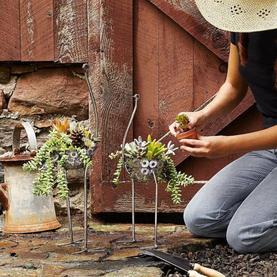 Planters & Terrariums |   Recycled Metal Ostrich Planter Garden Garden Decor