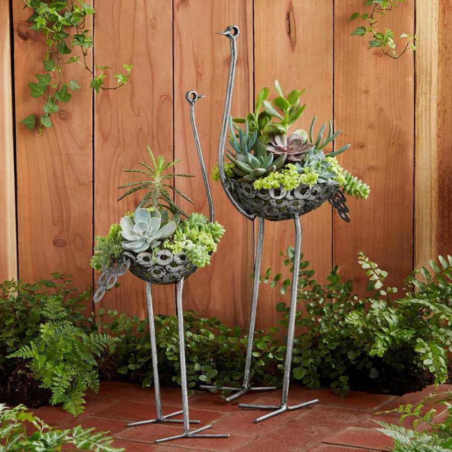 Planters & Terrariums |   Recycled Metal Ostrich Planter Garden Garden Decor