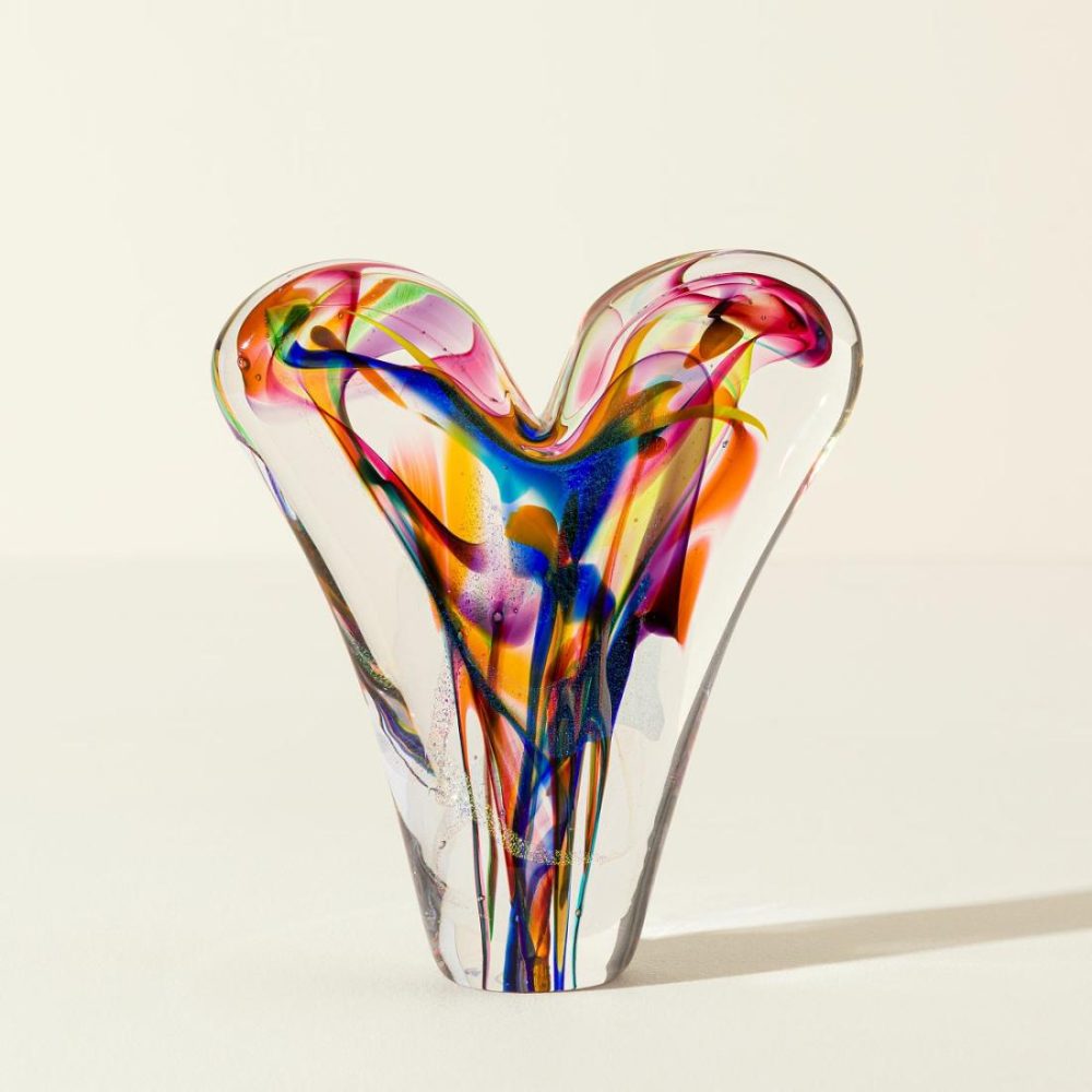 Sculpture |   Rainbow Glass Heart Sculpture Art Sculpture