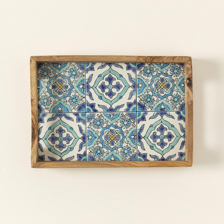 Snack Dishes & Bowls |   Sea & Sky Tunisian Tile Tray Serveware Serving Dishes & Trays