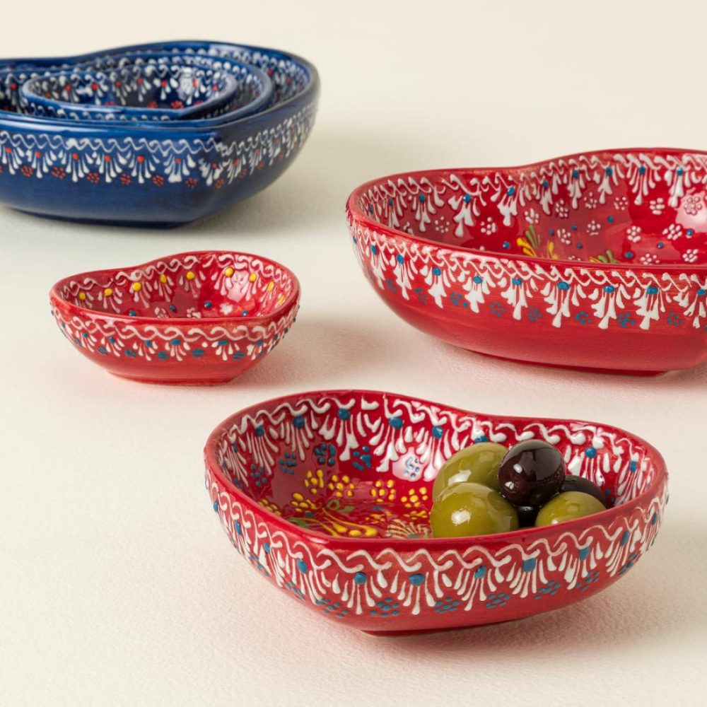 Snack Dishes & Bowls |   Turkish Lace Nesting Heart Bowls – Set Of 3 Serveware Snack Dishes & Bowls