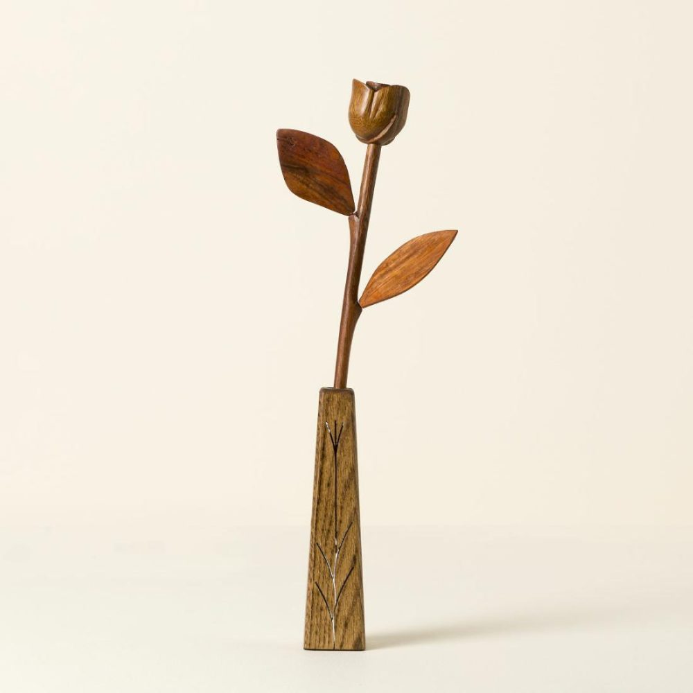 Vases |   5 Year Anniversary Wooden Rose Sculpture Decor Decorative Accents