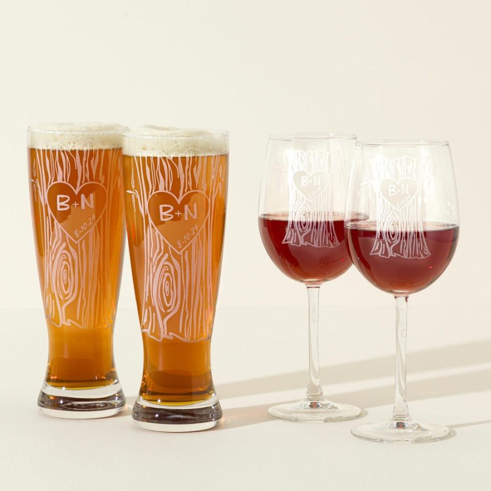 Wine Glasses |   Personalized Tree Trunk Glassware Duo Beer Glasses Beer Glasses