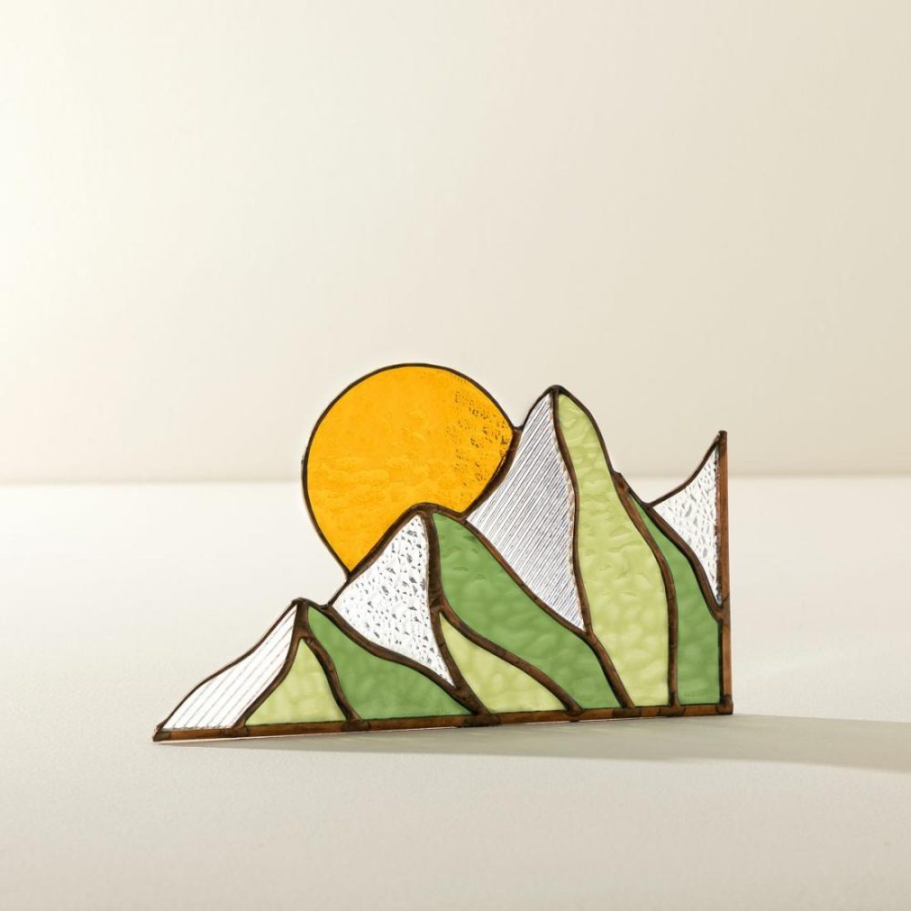 Decorative Accents |   Mountain Scene Stained Glass Corner Piece Decor Decorative Accents